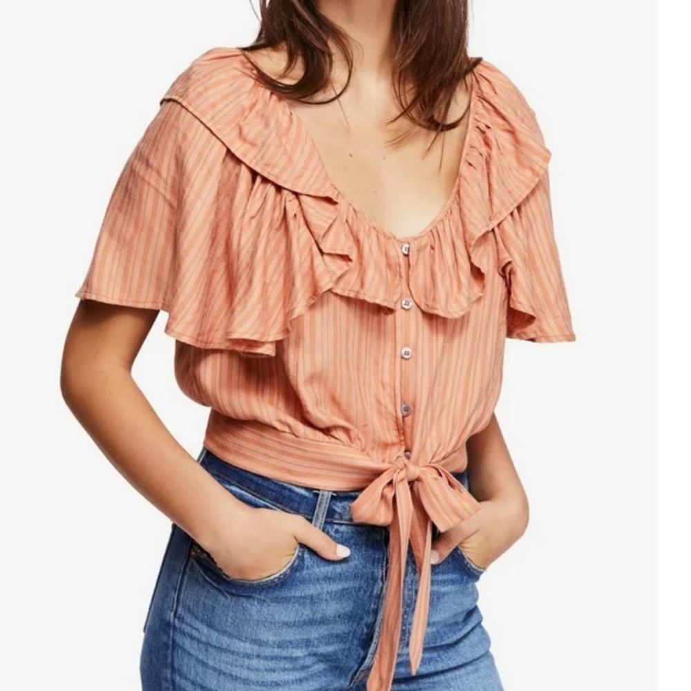 Rosemary crop front tie blouse Ruffled Women's Top